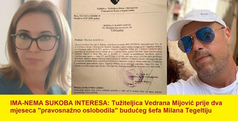 Pravosudno plemstvo: Tužiteljica Vedrana Mijović do imenovanja u VSTV dolazi oslobađanjem Milana Tegeltije (Foto Dokaz)